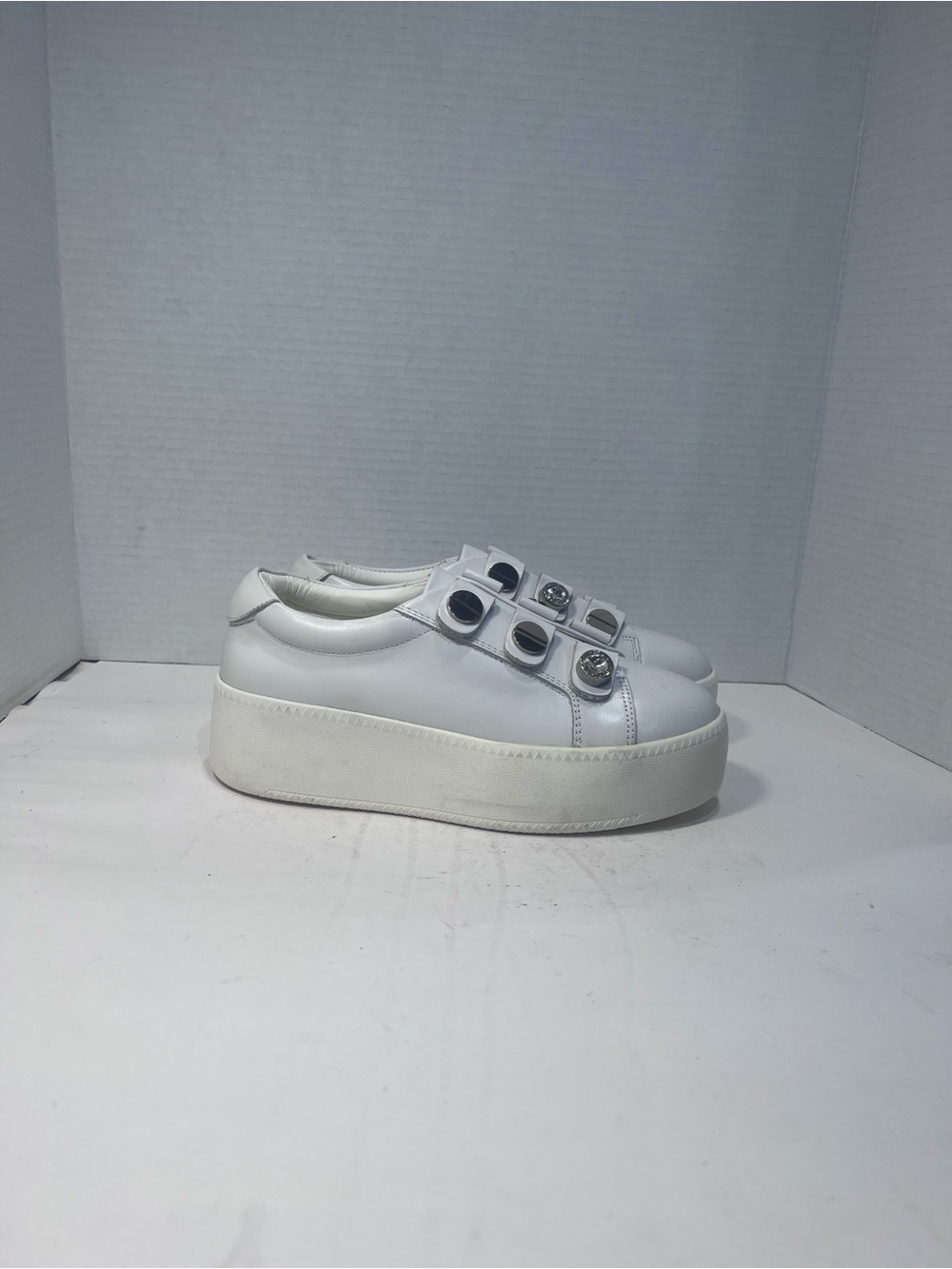White Platform Sneakers with Decorative Buckles